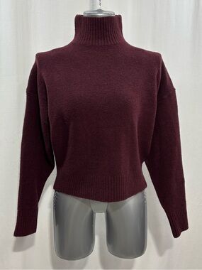 Zara Wine Burgundy Turtleneck Cropped Oversized Sweater Small 522 work party
